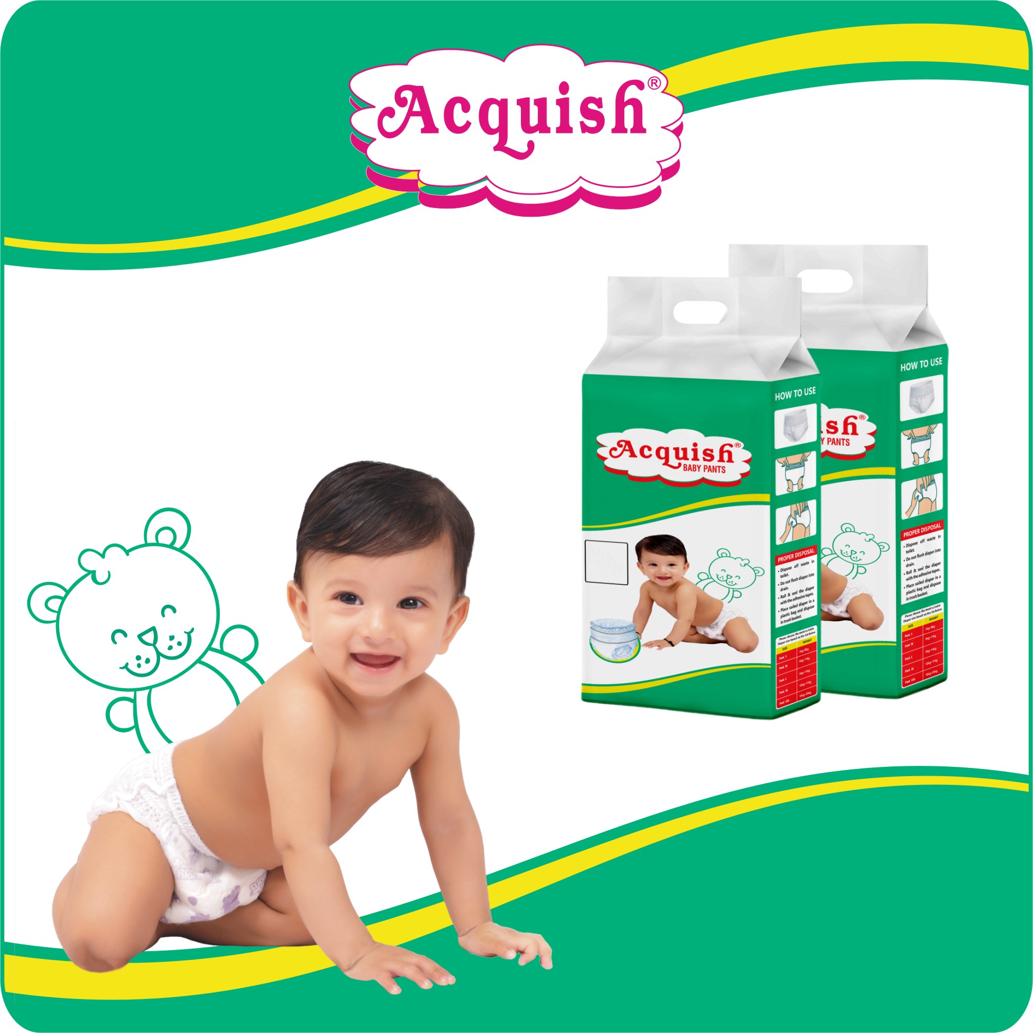 Acquish Premium Baby Diapers Customizable Fit & Easy Changes