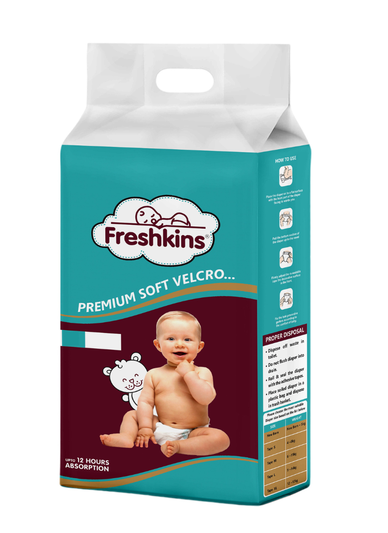 Freshkins Premium Soft Baby Diapers Customizable Fit For Babies 