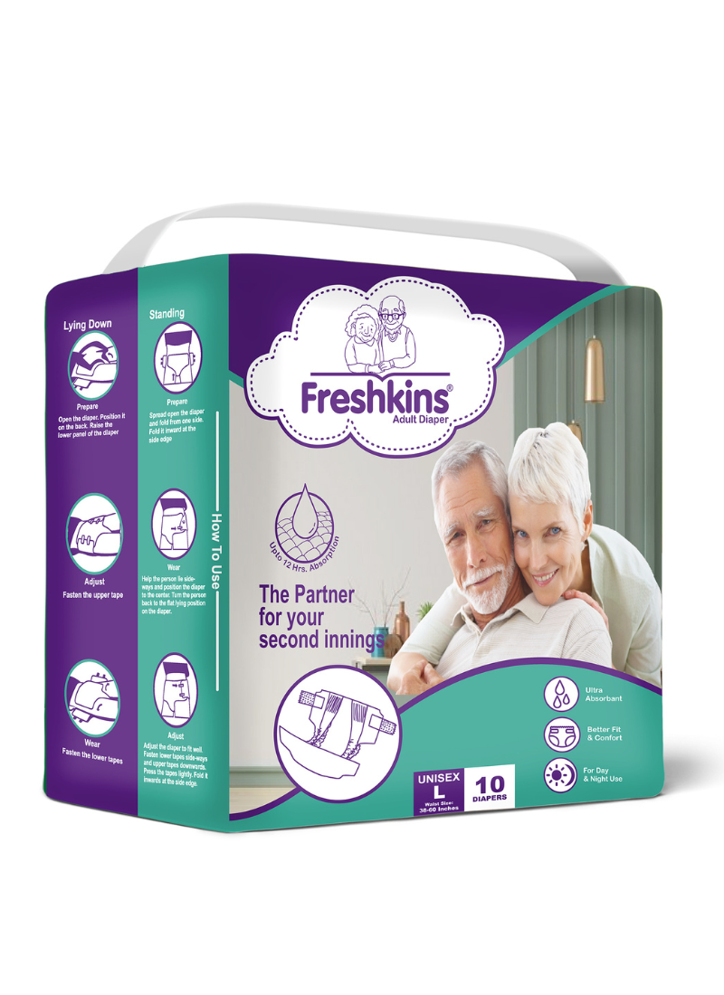 Freshkins Adult Diaper L (40-60 Inches) |Unisex|