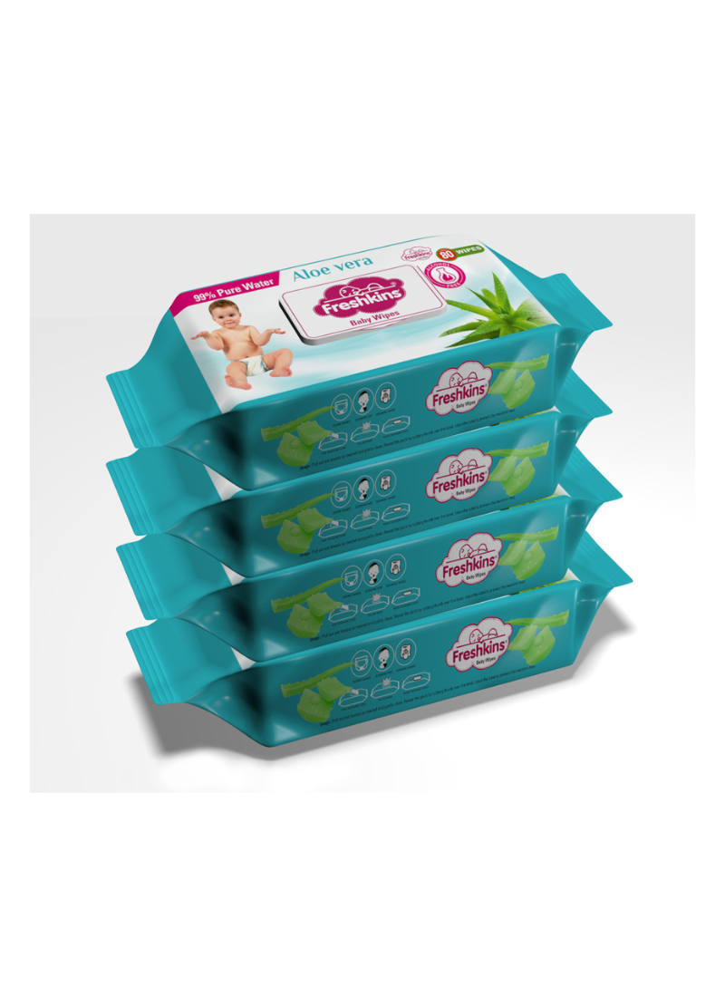 Freshkins Soft Cleansing Baby Wet Wipes green (Pack of 2) 80 Wipes Each-99% pure water