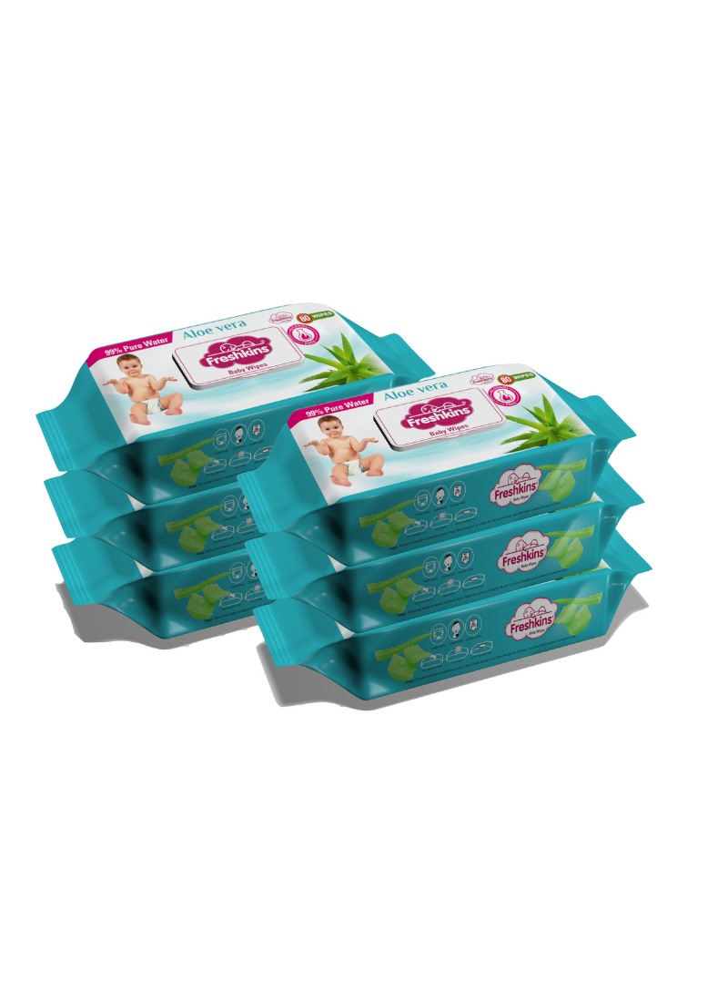 Freshkins Soft Cleansing Baby Wet Wipes green (Pack of 2) 80 Wipes Each-99% pure water