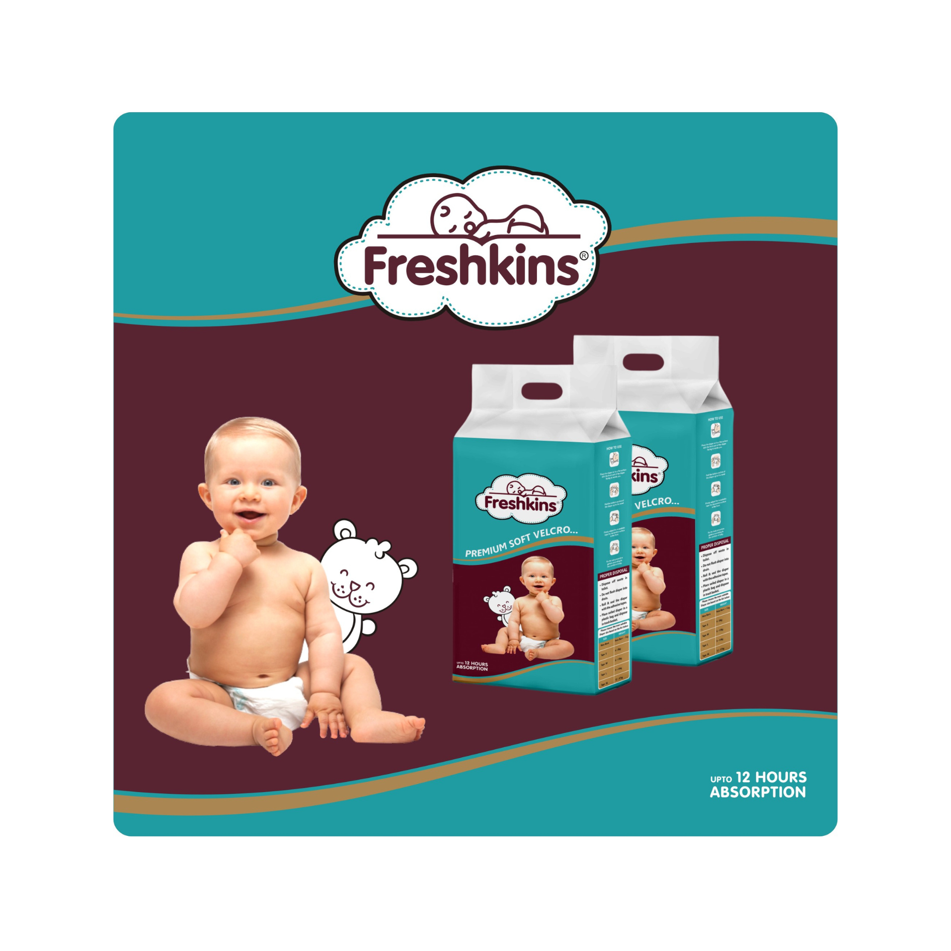 Freshkins Premium Soft Baby Diapers Customizable Fit For Babies 